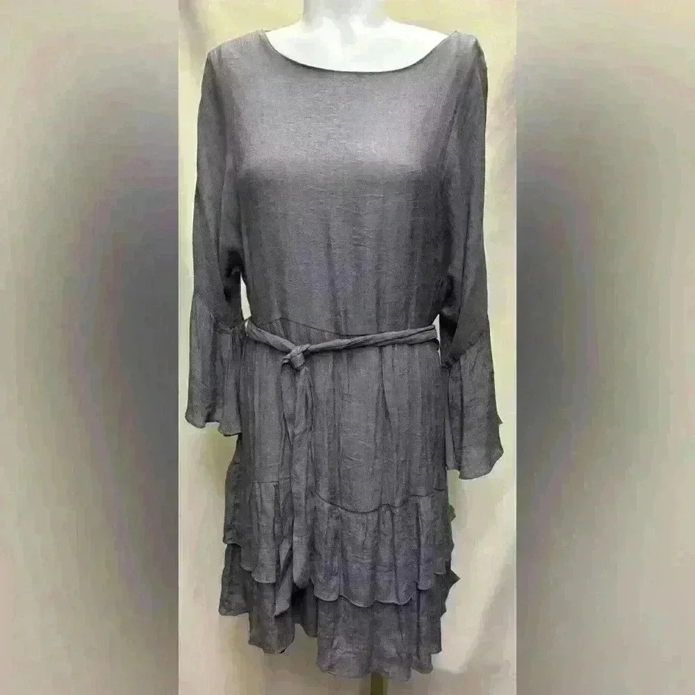 & Merci Gray Lined Tiered 3/4 Bell Sleeve
Tunic Dress Size Medium